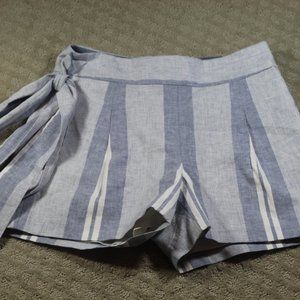 NWOT Express Size 00 Super Shortie High Rise Striped Linen-Blend Sash Tie Shorts